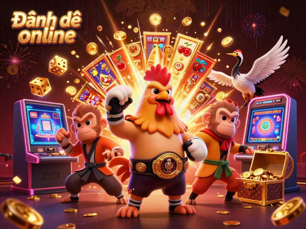 Engage in Đánh đề online with a vibrant 3D scene featuring characters and casino elements bursting with excitement