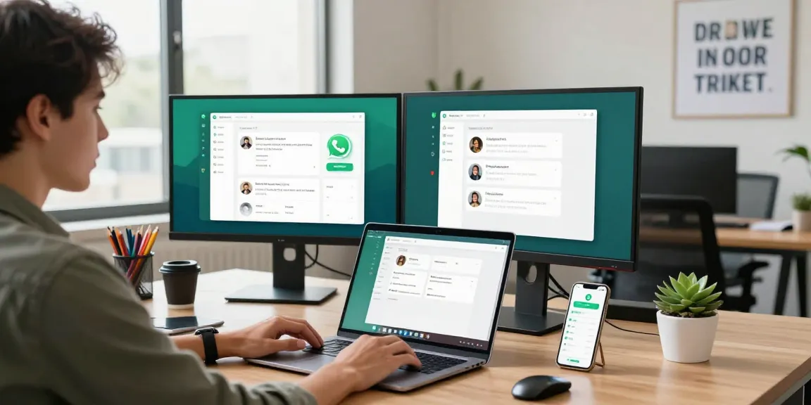 Engaging workspace with WhatsApp電腦版 app on modern laptop, showcasing productivity and communication.