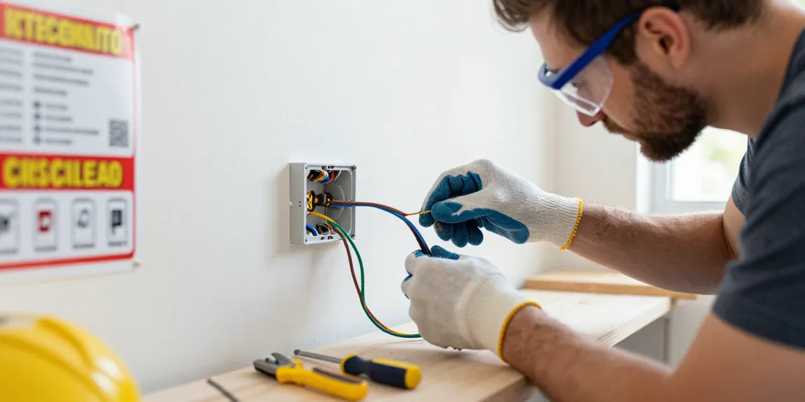 Steckdose anschließen für Anfänger: Anfänger im Elektrobereich verbindet Kabel sicher in einer Wandsteckdose mit Werkzeugen.