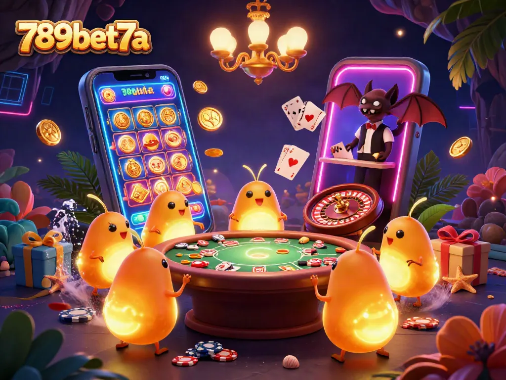 Experience the thrill of 789bet7a with glowworms illuminating a vibrant cave casino.