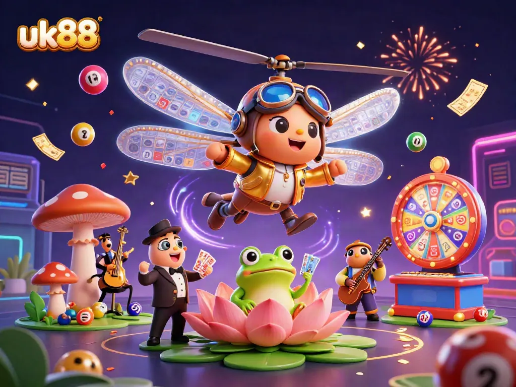 Experience the thrill of gaming at uk88 with a vibrant, dynamic casino scene featuring gambling elements.