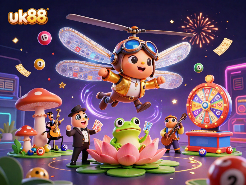 Experience the thrill of gaming at uk88 with a vibrant, dynamic casino scene featuring gambling elements.