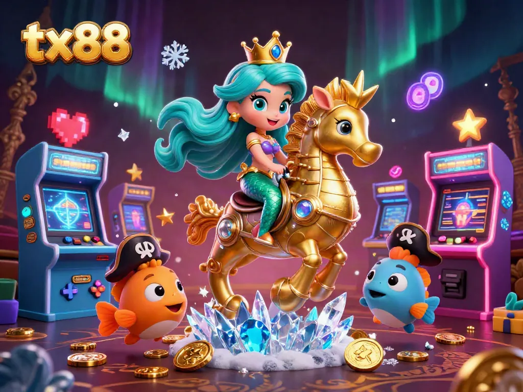 Engage with the vibrant world of tx88 in this colorful 3D scene filled with casino gaming elements and lively characters.