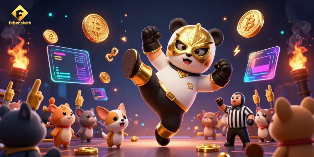 Experience the thrill of febet chính chủ with our vibrant 3D casino scene featuring dynamic characters and crypto elements.