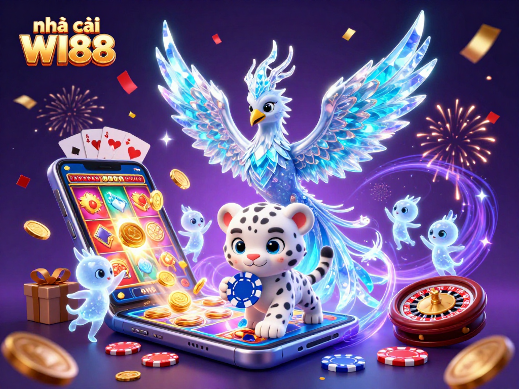 Experience the thrill of the nhà cái WI88 with vibrant casino elements and a magical atmosphere.