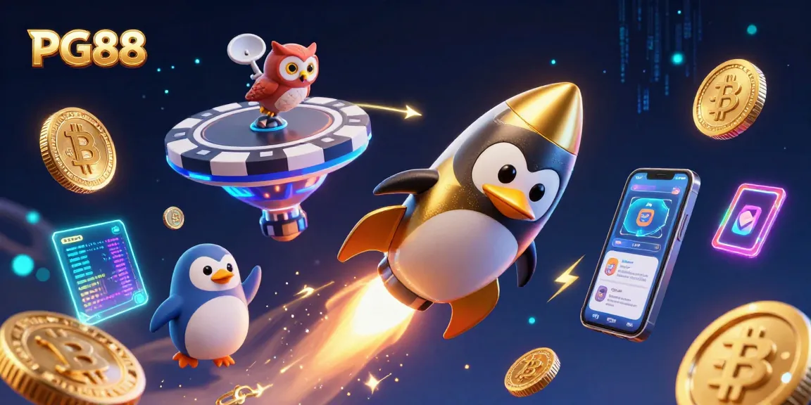 Join the adventure with PG88 as the golden penguin navigates the cosmic casino world.