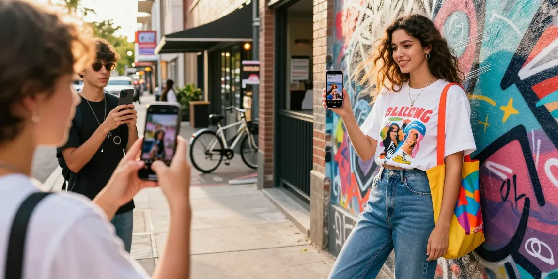 Junge Influencerin präsentiert Deutsche Instagram Likes kaufen in stylischer urbaner Umgebung