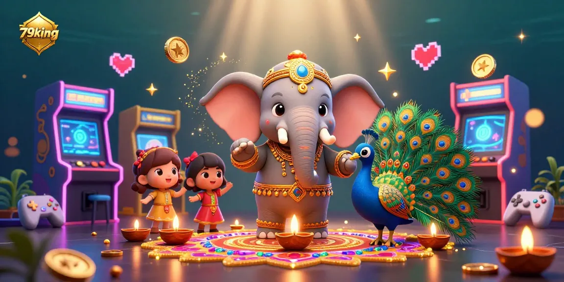 Engage in thrilling gameplay with 79king, showcasing vibrant gaming elements in a dynamic Diwali-themed scene.