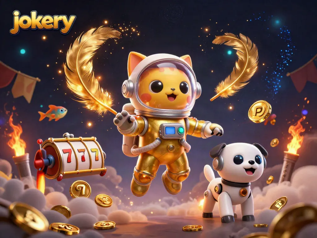 Experience jokery fun with a vibrant 3D illustration of casino themes, lucky symbols, and cosmic characters.