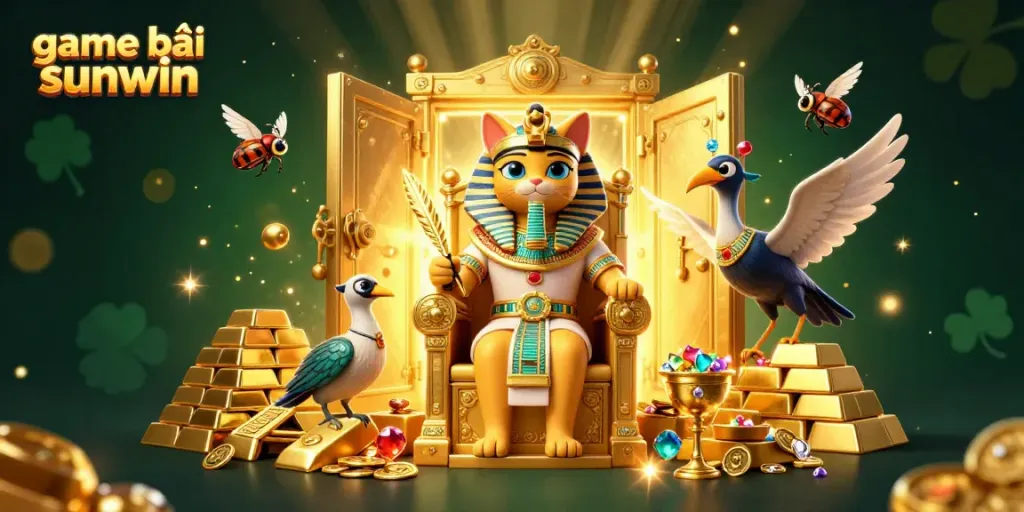 Experience the excitement of game bài sunwin with a vibrant 3D illustration featuring an Egyptian theme.