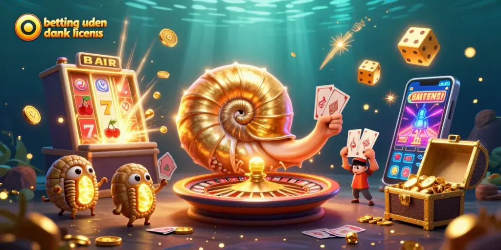 Engage in betting uden dansk licens with a vibrant scene showcasing a giant nautilus and casino elements.