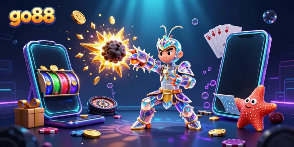 Engage in radiant gaming excitement with go88, showcasing vibrant slot games and dazzling character action.