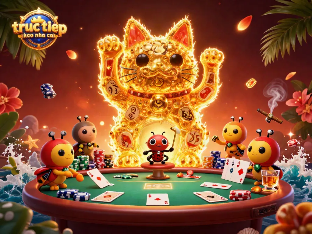 Place bets using truc tiep keo nha cai's vibrant 3D lucky cat illustration and casino elements.