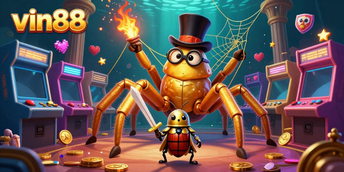Join the excitement at vin88 casino with vibrant characters and golden elements showcasing a lively gambling scene.