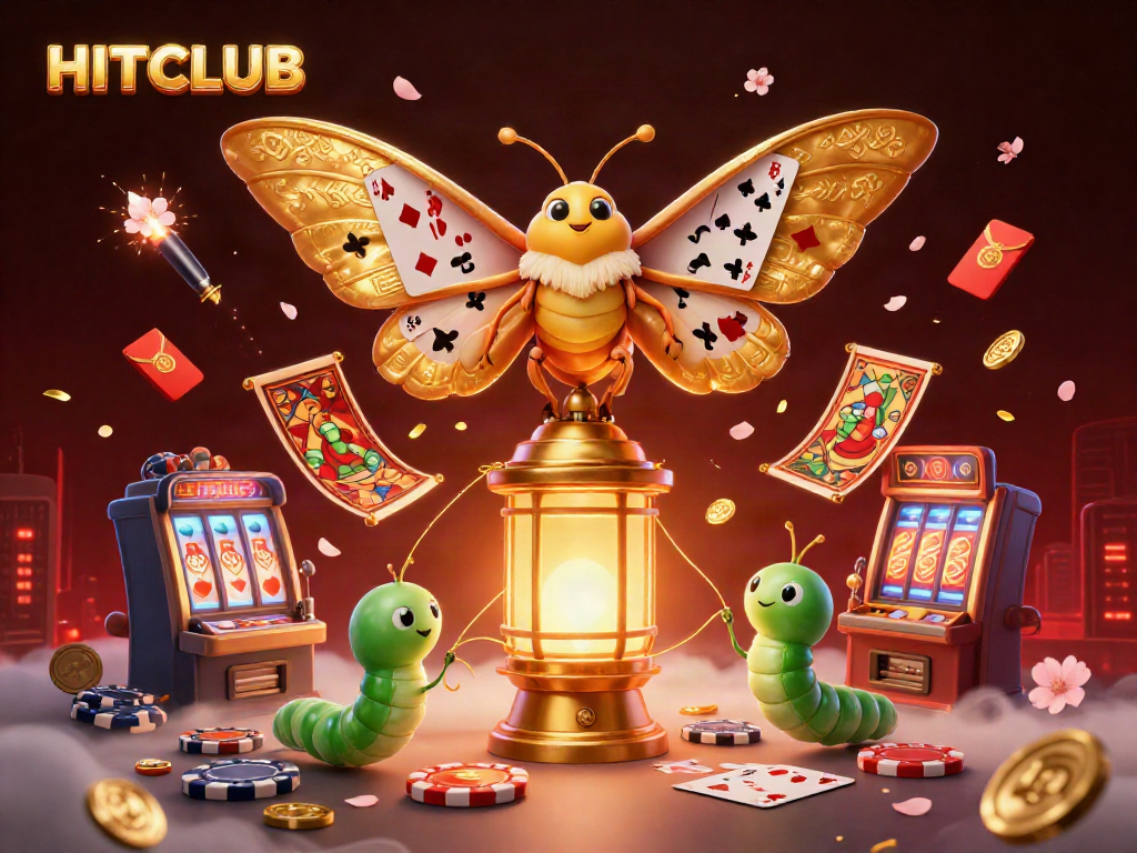 Engage with HITCLUB's vibrant casino world in this dynamic and colorful illustration featuring games and characters.
