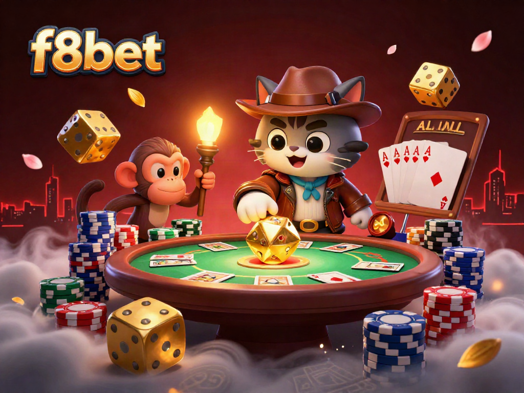 Experience thrilling moments with f8bet through this captivating 3D illustration, combining casino elements and adventure.