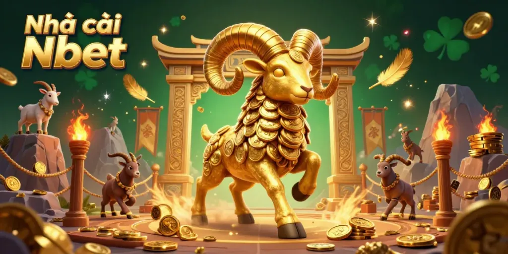Engage with Nhà cái Nbet's dynamic gaming experience in an animated arena filled with gold and excitement.