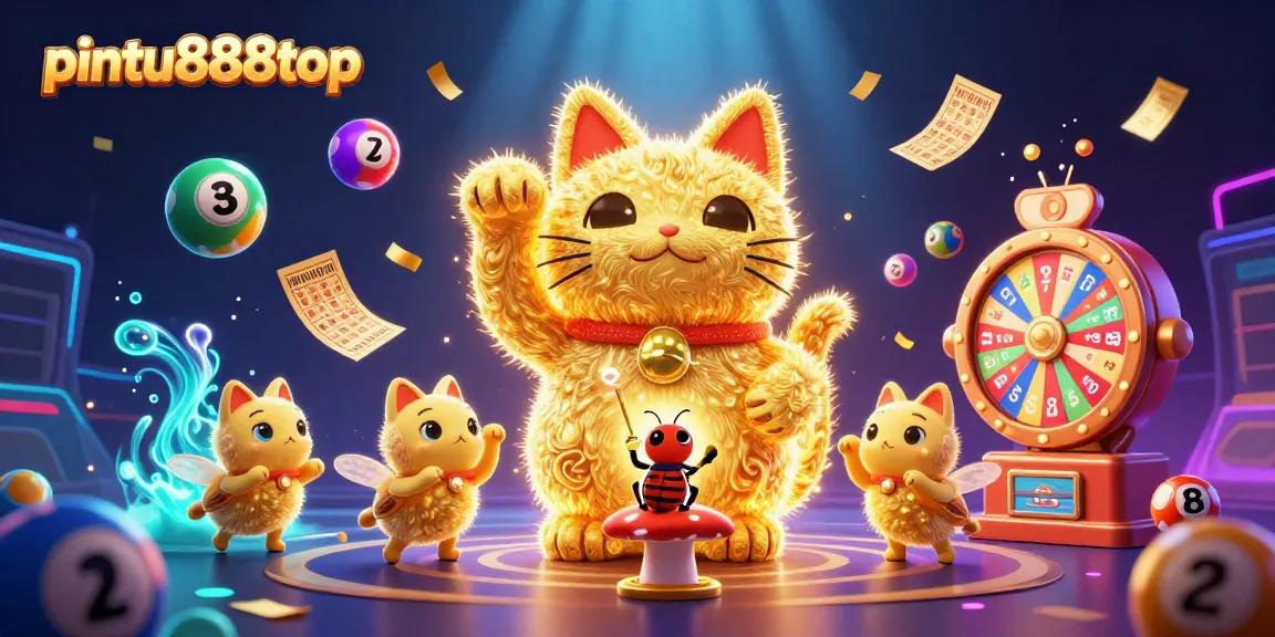 Engage with the vibrant luck of pintu888top, a dynamic online casino scene with golden fireflies and colorful lottery elements.