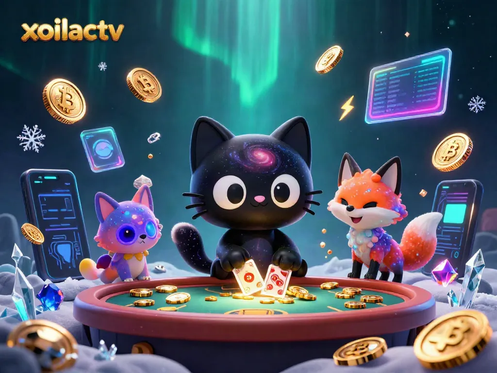 Xoilactv offers immersive cosmic gaming illustrated by a black hole cat gathering golden chips dynamically.