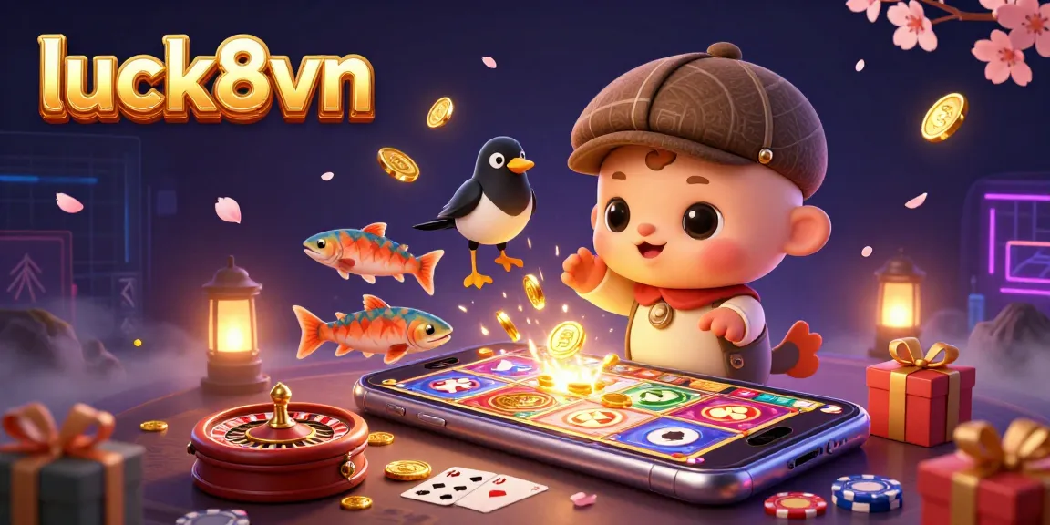Engage with luck8vn's exciting casino experience featuring cartoon characters and vibrant gaming elements.