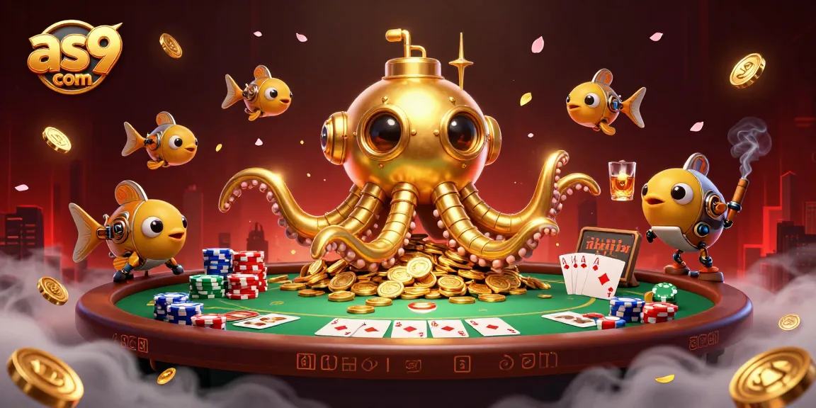 Win big with as9 com's immersive casino experience featuring a 3D kraken submarine and poker elements.