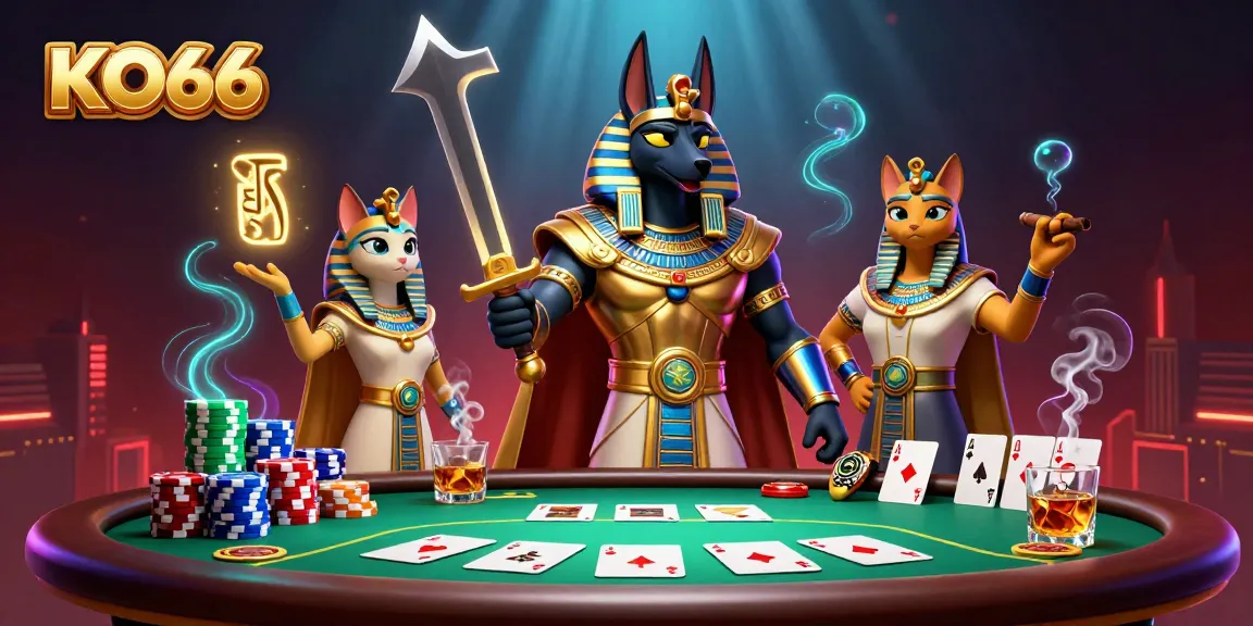Engage with KO66 casino offerings featuring Anubis and Bastet in a vibrant poker scene.