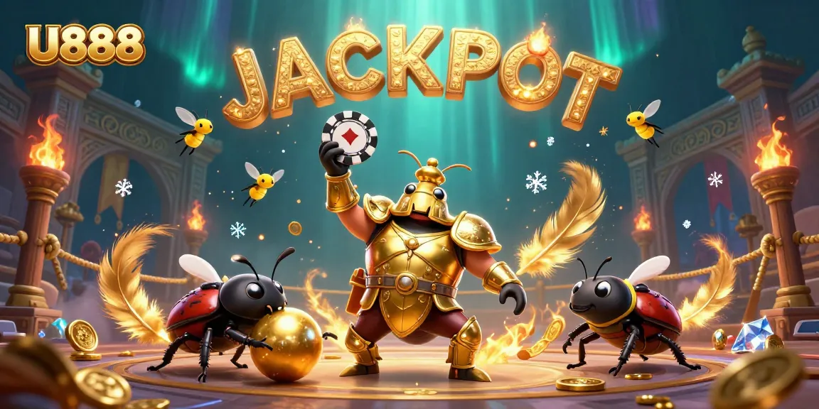 U888 players celebrate a jackpot with golden coins and colorful fireflies in a dynamic 3D casino scene.