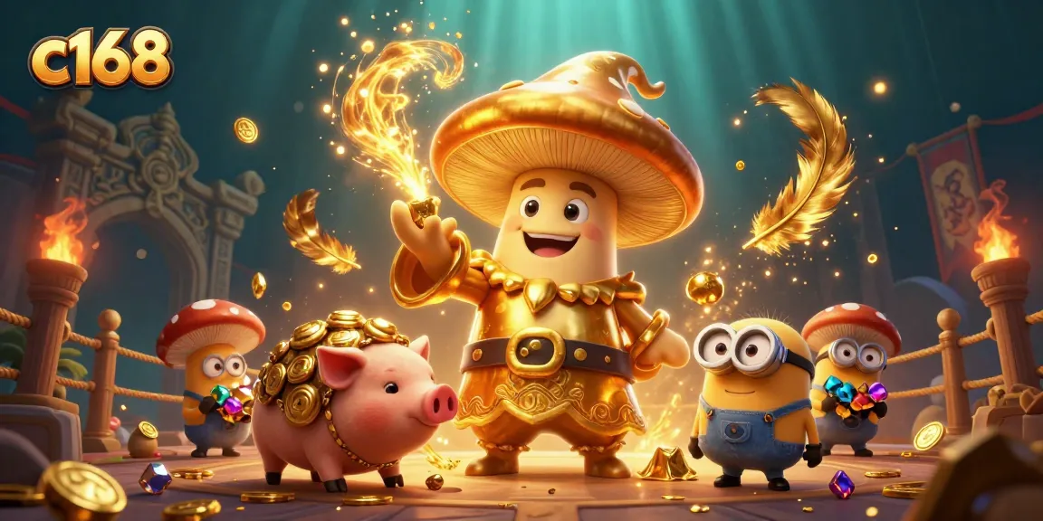 Experience thrilling gameplay at c168 with a magical wizard and treasure hunting pig surrounded by casino excitement.