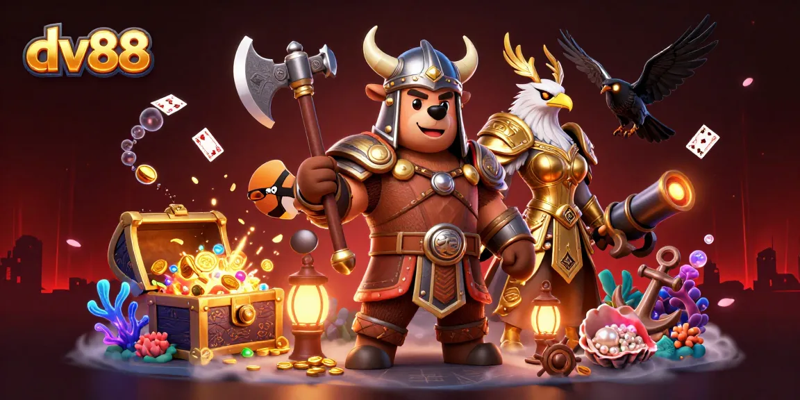 Play and win at dv88 with exciting casino-themed 3D illustration of an epic scene.