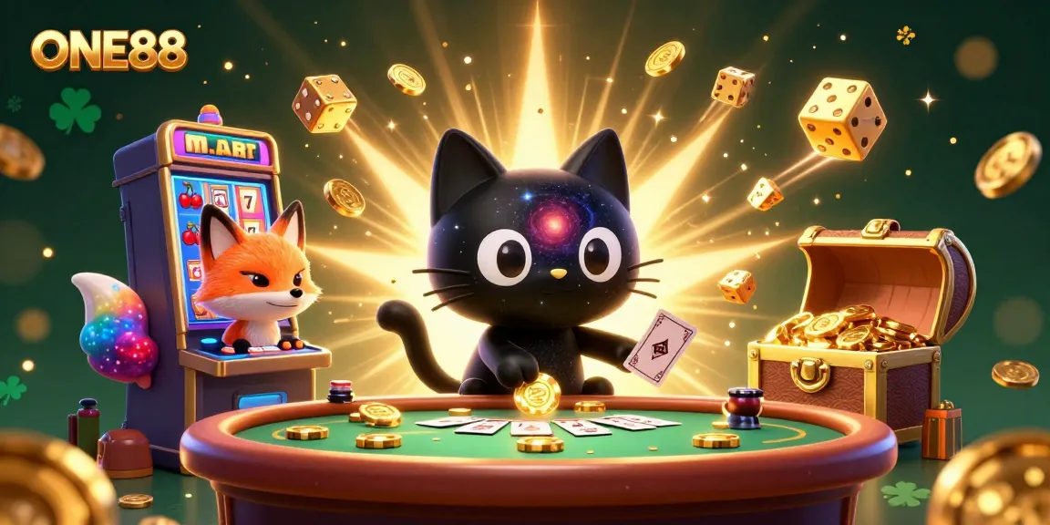 Engage in exciting gameplay with ONE88, featuring vibrant characters and casino elements in a dynamic 3D scene.