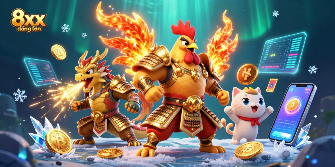 Engage with 8xx đăng nhập in this thrilling 3D casino scene filled with animated crypto elements.
