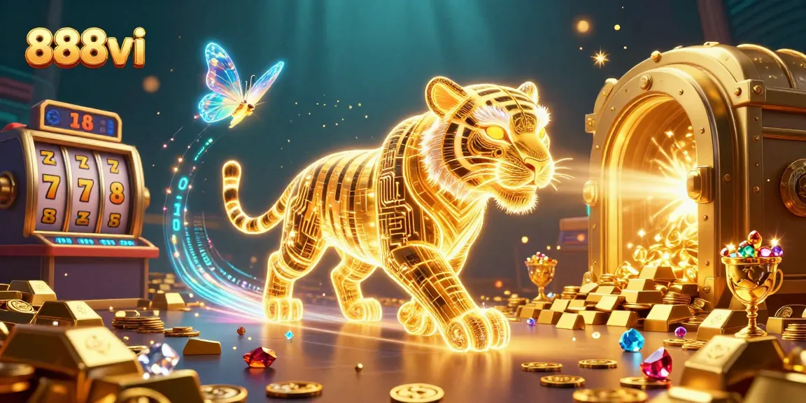 Experience the excitement of winning at 888vi with a captivating scene featuring a neon tiger in a dazzling casino.