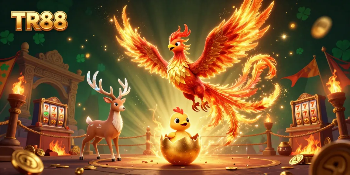Join TR88 for an exhilarating gaming adventure, with a phoenix and stag amidst high-stakes gambling elements.