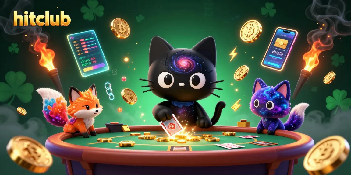 Experience hitclub's vibrant cosmic casino scene with Bitcoin and Ethereum elements igniting excitement.