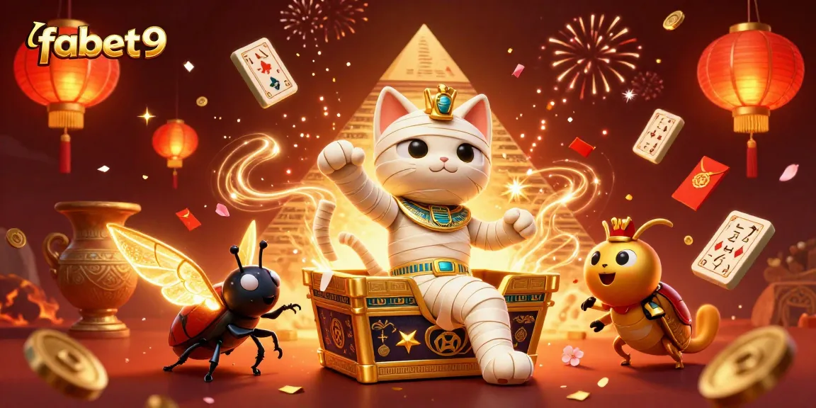 Engage with fabet9's exciting casino world featuring a mummy cat and gold symbols.