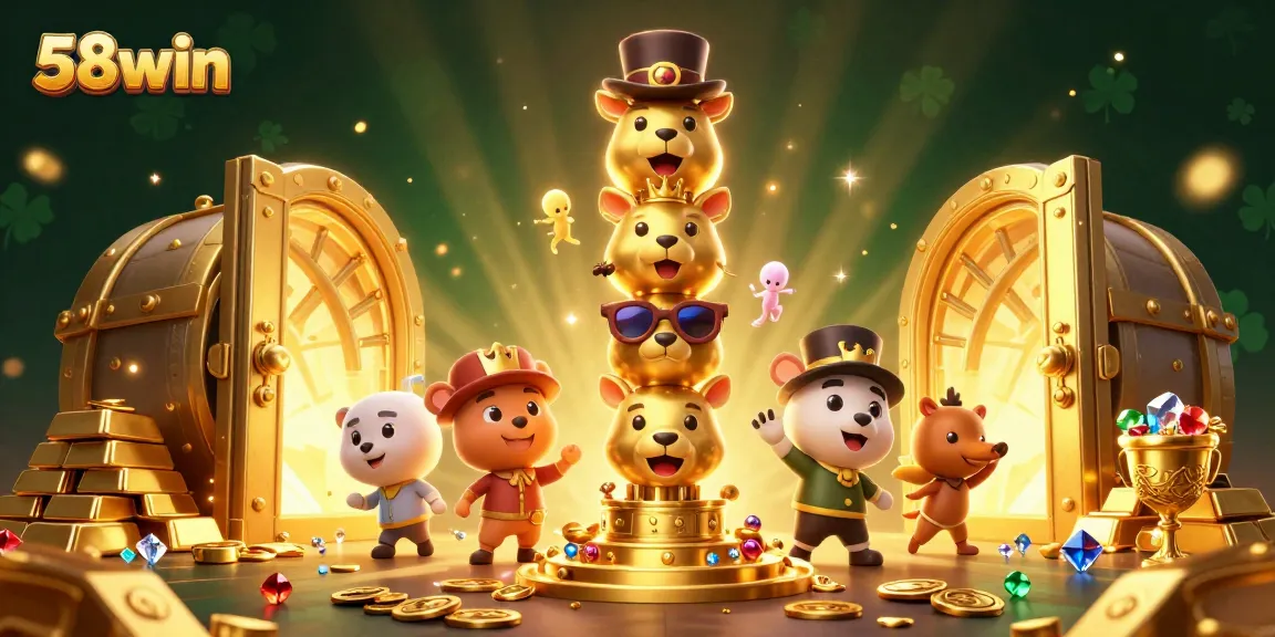Engage with 58win through vibrant 3D illustrations showcasing enticing casino elements and dynamic game themes.