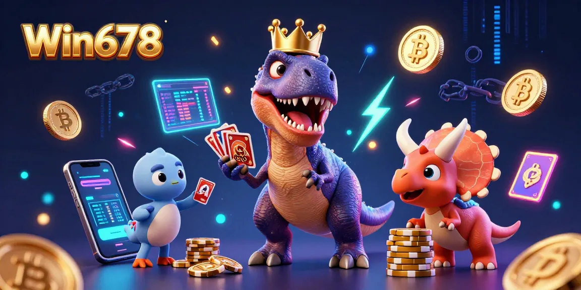 Win678 offers a vibrant underwater gaming scene with a T-Rex and friends, illustrating exciting casino action.