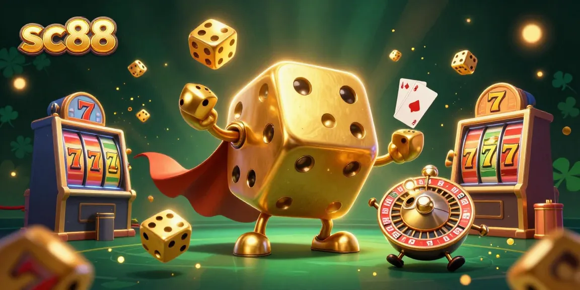 Experience thrilling wins with sc88's vibrant casino scene showcasing golden dice and high-stakes game elements.
