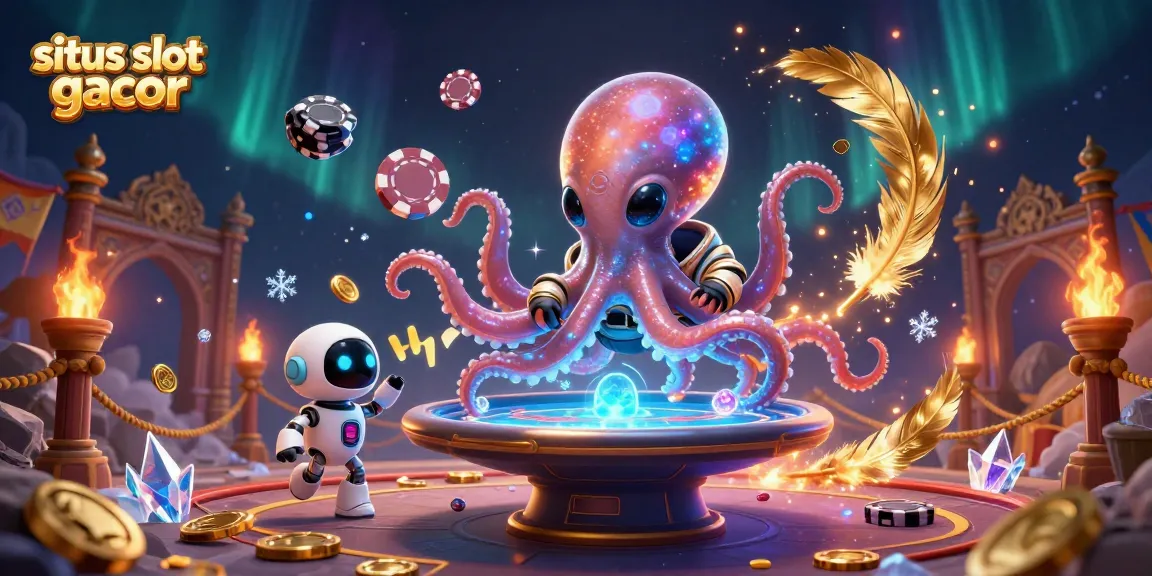 Experience the excitement of situs slot gacor with vibrant characters and thrilling casino elements in a cosmic scene.