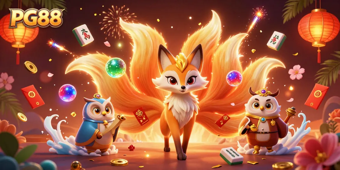 Experience the excitement of PG88 with a vibrant scene showcasing casino elements and lively characters.