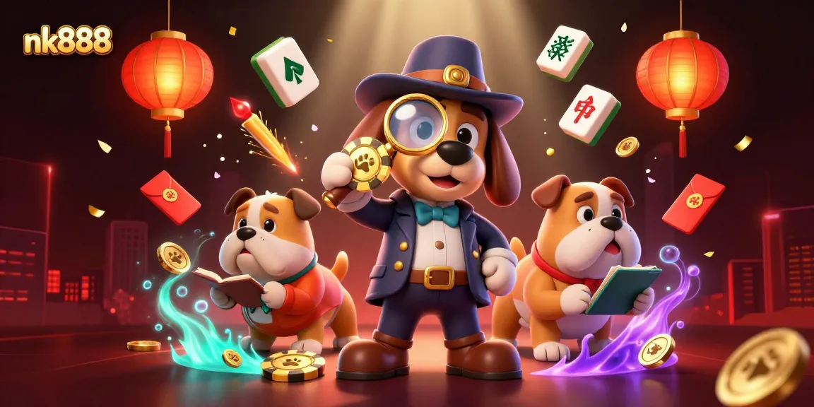 Detective character analyzing a golden poker chip clue in the exciting world of nk888 gaming.