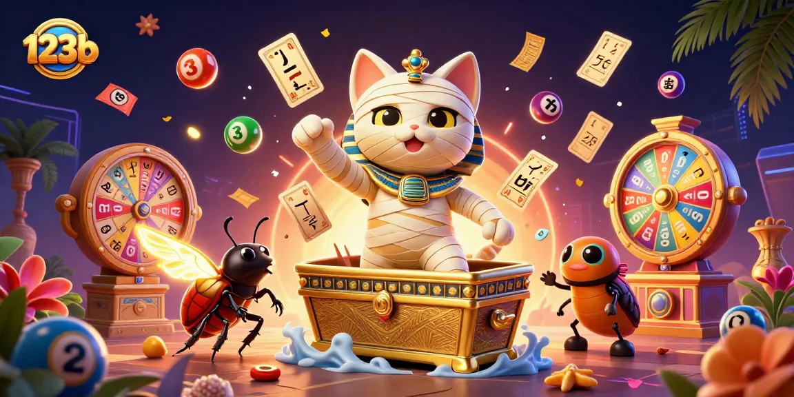Engage with 123b's vibrant 3D depiction of a mummy cat casino adventure amidst golden winnings.