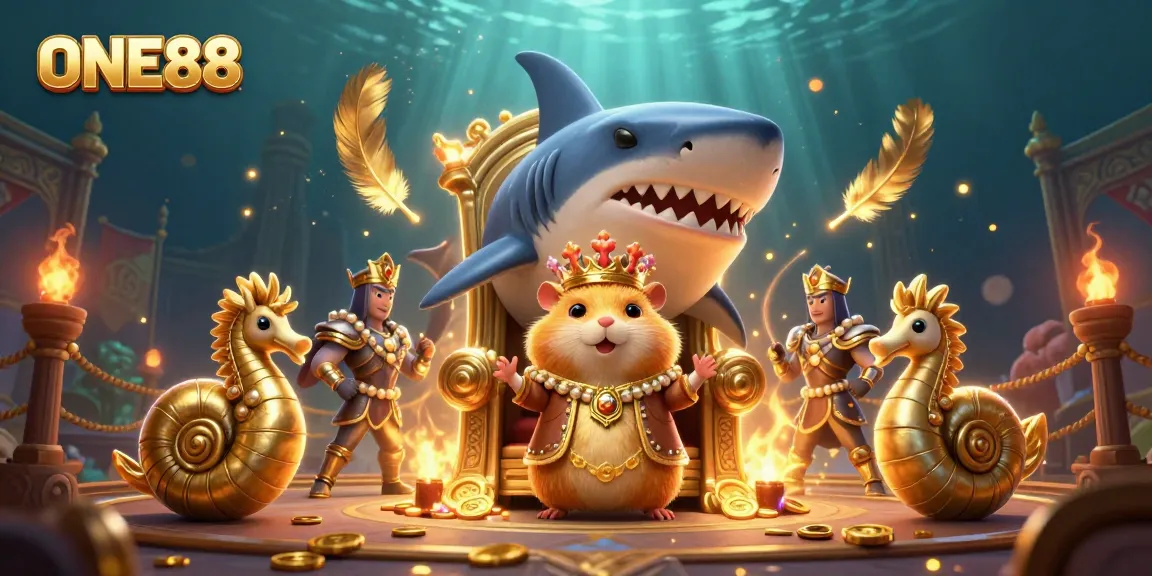 Experience the excitement of ONE88 with a vibrant underwater casino scene featuring unique characters and dynamic gaming elements.